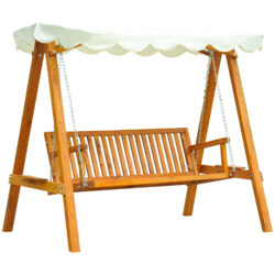 Outsunny Waterproof 3 Seater Wooden Garden Swing Seat Swing Chair Outdoor Hammock Bench Furniture, Cream White Aosom UK