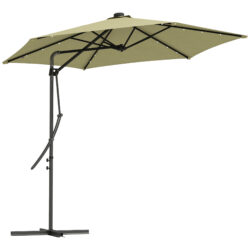 Outsunny Waterproof 3(m) Garden Parasol Cantilever Umbrella with Solar LED, Cross Base and Waterproof Cover, Beige Aosom UK