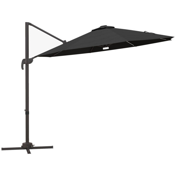 Outsunny Waterproof 3(m) LED Cantilever Parasol Outdoor Sun Umbrella w/ Base Solar Lights Dark Grey Aosom UK
