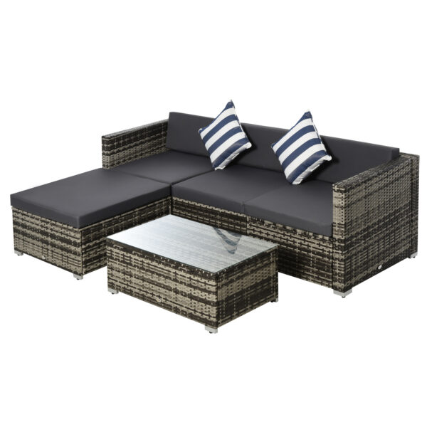 Outsunny Waterproof 4-Seater Garden Rattan Furniture Set, Outdoor Sectional Conversation PE Rattan Sofa Set, w/ Cushions and Glass Table Aosom UK