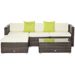 Outsunny Waterproof 4-Seater Garden Rattan Sofa Set Sectional Sofa Coffee Table Combo Patio Furniture Metal Frame Aosom UK