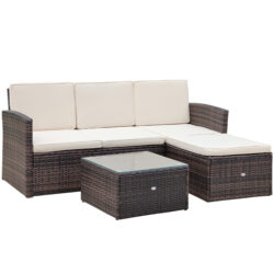 Outsunny Waterproof 4-Seater Rattan Garden Furniture Outdoor Patio Corner Sofa and Coffee Table Set Footstool w/ Thick Cushions, Brown Aosom UK