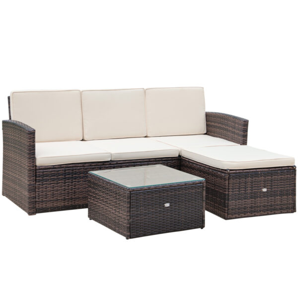 Outsunny Waterproof 4-Seater Rattan Garden Furniture Outdoor Patio Corner Sofa and Coffee Table Set Footstool w/ Thick Cushions, Brown Aosom UK