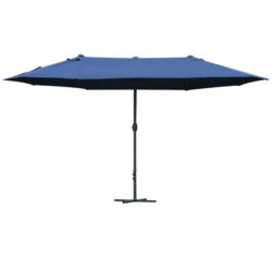 Outsunny Waterproof 4.6m Garden Parasol Double-Sided Sun Umbrella Patio Market Shelter Canopy Shade Outdoor with Cross Base - Blue Aosom UK