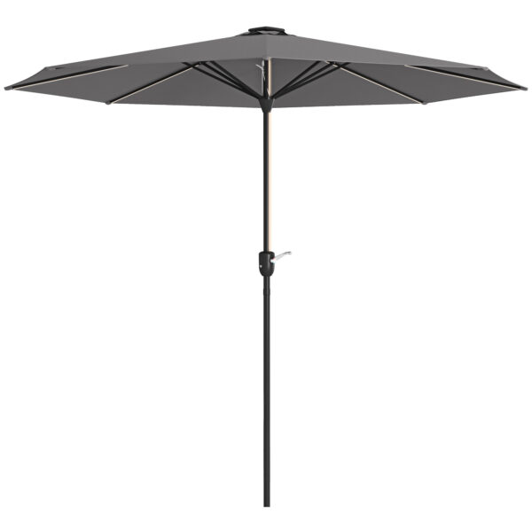 Outsunny Waterproof Patio Parasol with Solar-Powered LED Lights, Crank Handle Outdoor Umbrella, Charcoal Grey Aosom UK