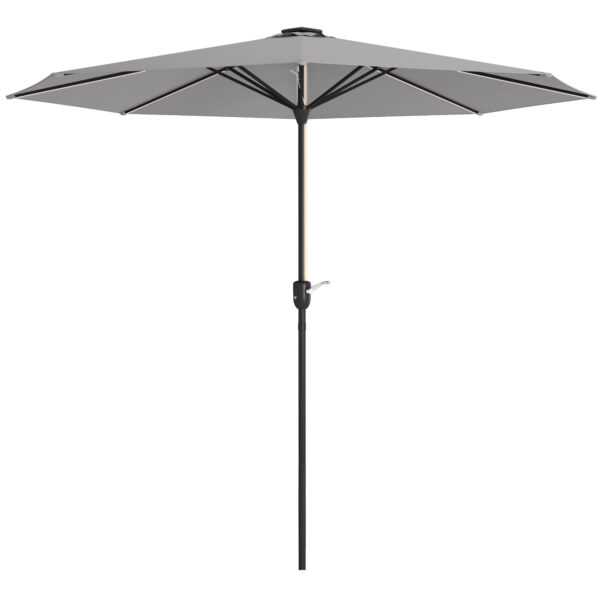Outsunny Waterproof Patio Umbrella with Solar-Powered LED Lights, Outdoor Parasol with Crank Handle, Light Grey Aosom UK