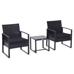 Outsunny Waterproof Rattan Patio Lounge Set: 2 Seater Wicker Sofa, Coffee Table & Chairs, Conservatory Furniture, Black Aosom UK