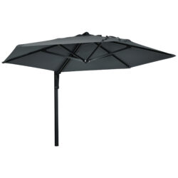 Outsunny Waterproof Wall Mounted Parasol, Hand to Push Outdoor Patio Umbrella w/ 180 Degree Rotatable Canopy, 250 cm, Dark Grey Aosom UK