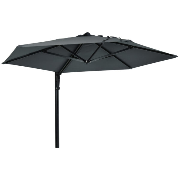 Outsunny Waterproof Wall Mounted Parasol, Hand to Push Outdoor Patio Umbrella w/ 180 Degree Rotatable Canopy, 250 cm, Dark Grey Aosom UK