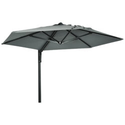 Outsunny Waterproof Wall Mounted Parasol, Hand to Push Outdoor Patio Umbrella w/ 180° Rotatable Canopy for Porch, Garden, 250 cm, Grey Aosom UK
