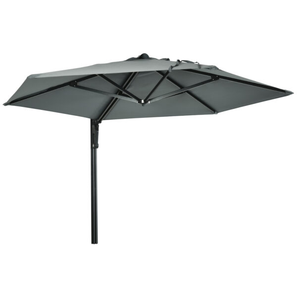 Outsunny Waterproof Wall Mounted Parasol, Hand to Push Outdoor Patio Umbrella w/ 180° Rotatable Canopy for Porch, Garden, 250 cm, Grey Aosom UK