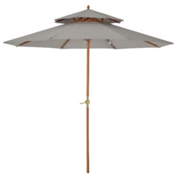 Outsunny Waterproof Wooden Garden Parasol: Double-Tier 2.7m Patio Sunshade, Outdoor Canopy in Stylish Grey Aosom UK