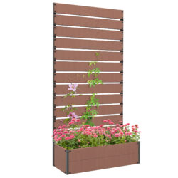 Outsunny Wood-plastic Composite Raised Planter with Climbing Trellis, 90.5L x 38W x 180H with Drainage Gap for Plants, Vines, Light Brown Aosom UK