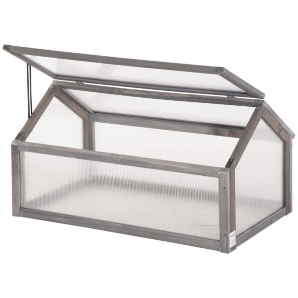 Outsunny Wooden Cold Frame Greenhouse Garden Polycarbonate Grow House w/ Openable Top for Flowers, Plants, 90 x 52 x 50cm, Grey Aosom UK