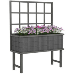 Outsunny Wooden Elevated Garden Bed with Trellis, Planter for Vine Climbing Plants, with Drainage Holes and Bed Liner Aosom UK