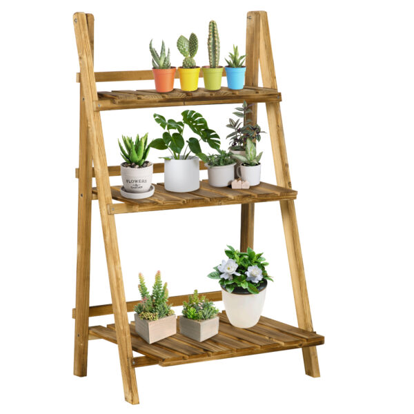 Outsunny Wooden Folding Flower Pot Stand 3 Tier Garden Planter Display Ladder Gardener Storage Shelves Rack (60L x 37W x 93H (cm)) Aosom UK
