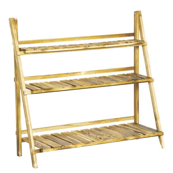 Outsunny Wooden Plant Stand, 3 Tier Folding Flower Display Shelf, Garden Planter Ladder Rack, Outdoor Backyard, 100L x 37W x 93H cm Aosom UK