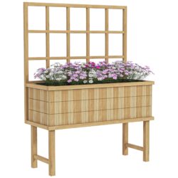 Outsunny Wooden Raised Planter with Trellis for Vine Climbing Plants, Elevated Garden Bed with Drainage Holes and Bed Liner Aosom UK
