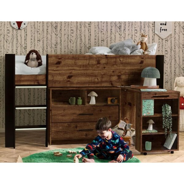 Oxford Wooden Mid Sleeper Children Bed In Rustic And Black