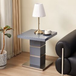 Parini High Gloss Lamp Table In Grey With Glass Top