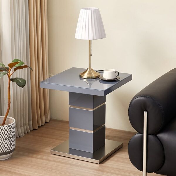 Parini High Gloss Lamp Table In Grey With Glass Top