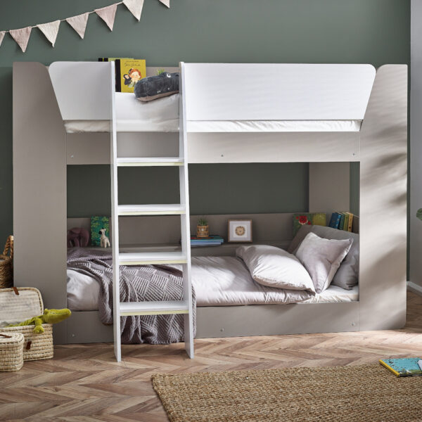 Parsec - Single - Bunk Bed with Angled Ladder - Taupe/White - Wooden - 3ft