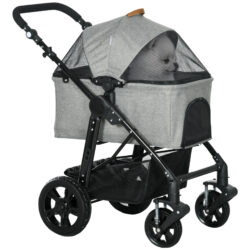 PawHut 2-In-1 Design No-Zip Pet Stroller Detachable Bag Travel Trolley w/ Shock-absorbing System Brake Basket Adjustable Handlebar, Grey Aosom UK