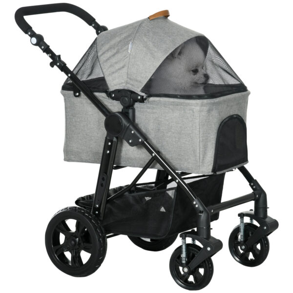 PawHut 2-In-1 Design No-Zip Pet Stroller Detachable Bag Travel Trolley w/ Shock-absorbing System Brake Basket Adjustable Handlebar, Grey Aosom UK