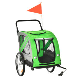 PawHut 2-in-1 Dog Bike Trailer & Pet Stroller, Steel Frame Bicycle Carrier with Universal Wheel, Reflectors & Flag, Green Aosom UK