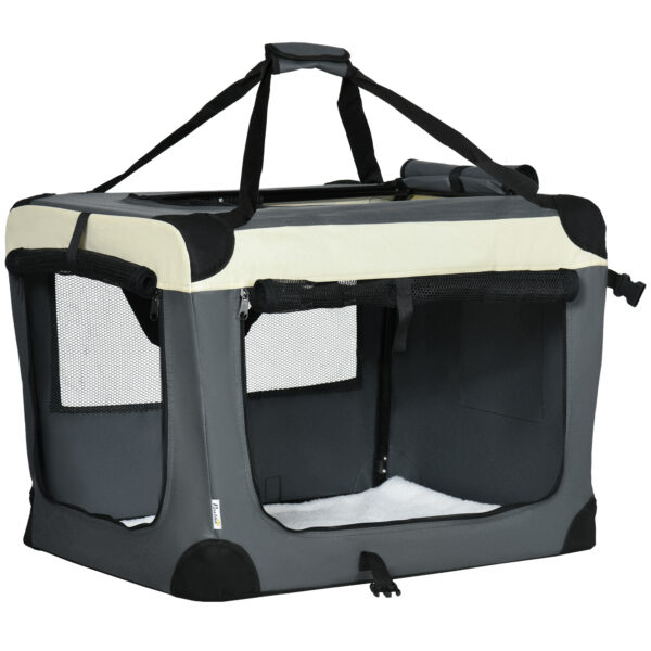 PawHut 70cm Pet Carrier, Foldable Dog Bag, Portable Cat Carrier, Pet Travel Bag with Cushion for Miniature and Small Dogs, Grey Aosom UK