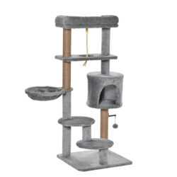 PawHut Cat Tree with Jute Scratching Posts, 120cm, Perch, Hammock, Hanging Ball, Teasing Rope, Condo, Light Grey Aosom UK