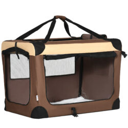 PawHut Cosy Carrier: Foldable Pet Transport with Plush Cushion, Ideal for Canine & Feline Travellers, Brown Aosom UK