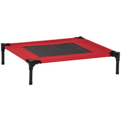 PawHut Elevated Dog Bed, Portable Camping Pet Cot with Metal Frame, for Medium Dogs, Black and Red Aosom UK