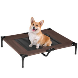 PawHut Elevated Pet Bed, Large Raised Dog & Cat Cooling Cot, Portable for Camping, Outdoor/Indoor Use, Metal Frame with Mesh, Black Aosom UK