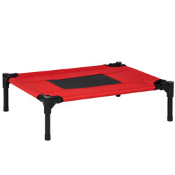 PawHut Elevated Pet Bed Portable Camping Raised Dog Bed w/ Metal Frame Black and Red (Small) Aosom UK