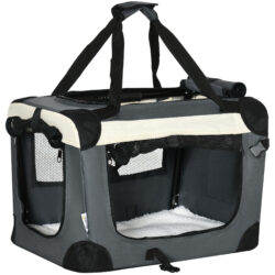 PawHut Foldable Pet Carrier, Portable Dog Cage & Cat Travel Bag with Cushion, Ideal for Miniature Breeds, 51cm, Grey Aosom UK