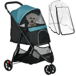 PawHut Foldable Pet Stroller, XS/S-Sized Dogs, with Rain Cover, Easy Storage, Dark Green Aosom UK
