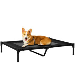 PawHut Large Elevated Dog Bed Cat Elevated Lifted Cooling Portable Camping Basket Outdoor Indoor Mesh Pet Cot Metal Frame, Black Aosom UK