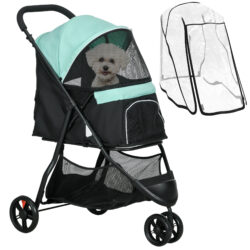 PawHut Lightweight Foldable Pet Stroller with Protective Rain Cover for Extra Small and Small Dogs, Vibrant Green Aosom UK
