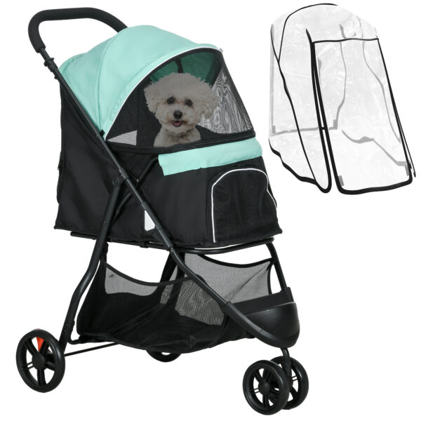 PawHut Lightweight Foldable Pet Stroller with Protective Rain Cover for Extra Small and Small Dogs, Vibrant Green Aosom UK