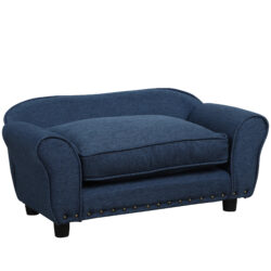 PawHut Luxury Pet Sofa, Small to Medium Dog Bed with Soft Cushion, Washable Cover, Wooden Frame, Blue Aosom UK