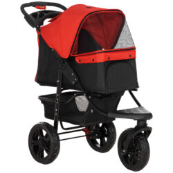 PawHut Oxford Cloth Folding 3-Wheel Pet Stroller Dog Trolley Red/Black Aosom UK