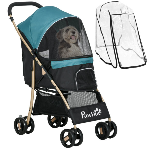 PawHut Oxford Pet Buggy for Compact Dogs, Weatherproof Canopy, Ventilated, Easy Fold with Storage, Dark Green Aosom UK
