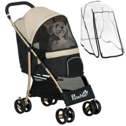 PawHut Oxford Pet Stroller for Small Dogs with Rain Cover, Lightweight & Portable, Dark Khaki Aosom UK