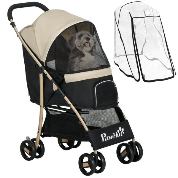 PawHut Oxford Pet Stroller for Small Dogs with Rain Cover, Lightweight & Portable, Dark Khaki Aosom UK