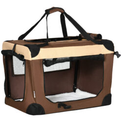 PawHut Pet Carrier, 60cm Foldable Travel Bag for Small Dogs and Cats, Comfortable with Cushion, Brown Aosom UK