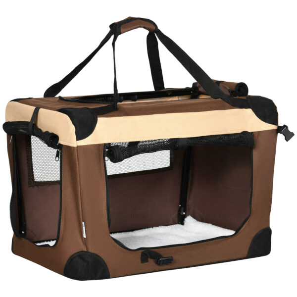 PawHut Pet Carrier, 60cm Foldable Travel Bag for Small Dogs and Cats, Comfortable with Cushion, Brown Aosom UK
