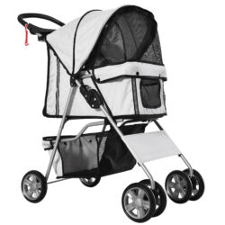 PawHut Pet Stroller for Pooches: Foldable Pushchair with Wheels, Zipper Entry, Cup Holder & Basket, Grey Aosom UK