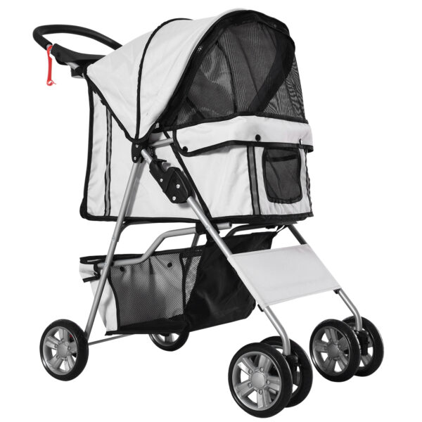 PawHut Pet Stroller for Pooches: Foldable Pushchair with Wheels, Zipper Entry, Cup Holder & Basket, Grey Aosom UK