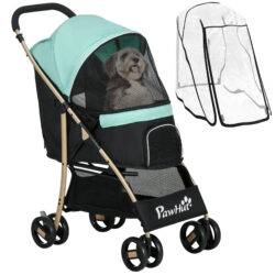 PawHut Pet Stroller for Small Dogs, Durable Oxford Fabric, with Rain Cover, Lightweight & Portable, Vibrant Green Aosom UK